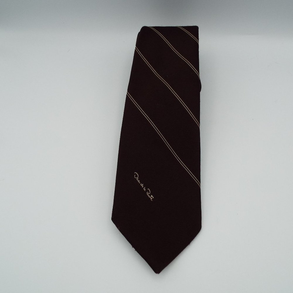 Oscar de la Renta Necktie Brown Striped Office Business Formal Suit Wear